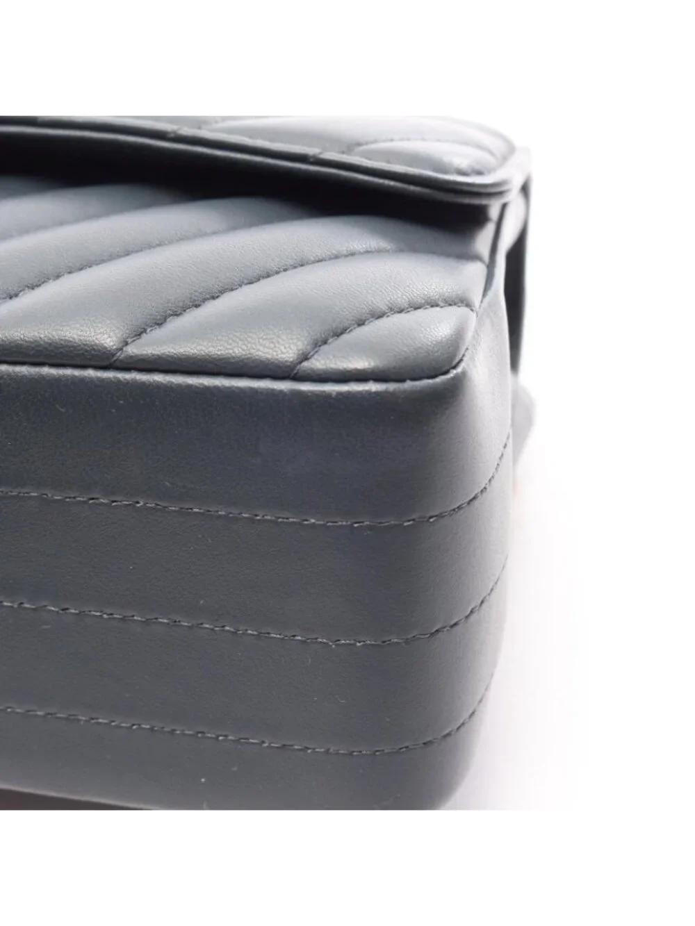Chanel Shoulder Bag Chevron V-Stitch Mini 20 Charcoal Gray Leather Small Chain